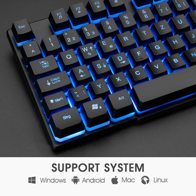 Rii Gaming Tastatur und Maus Set, 3 LED Hintergrundbeleuchtung, ideal für Gaming und Büro, kompatibel mit PC (DE-Layout, Schwarz)