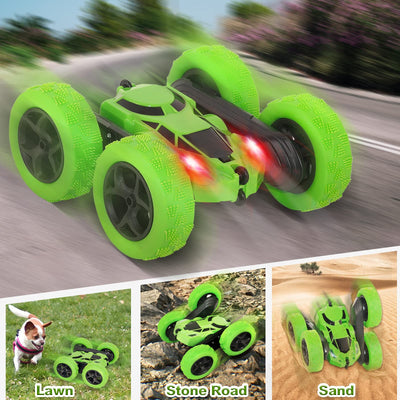 MidiVix Ferngesteuertes Auto, 90 Min Spielzeit, 2.4Ghz Doppelseitig 360° drehbare RC Stunt Crawler mit Scheinwerfern, 4WD Off Road Drift RC Auto Spielzeug Geschenke für Jungen 6-12 Grün