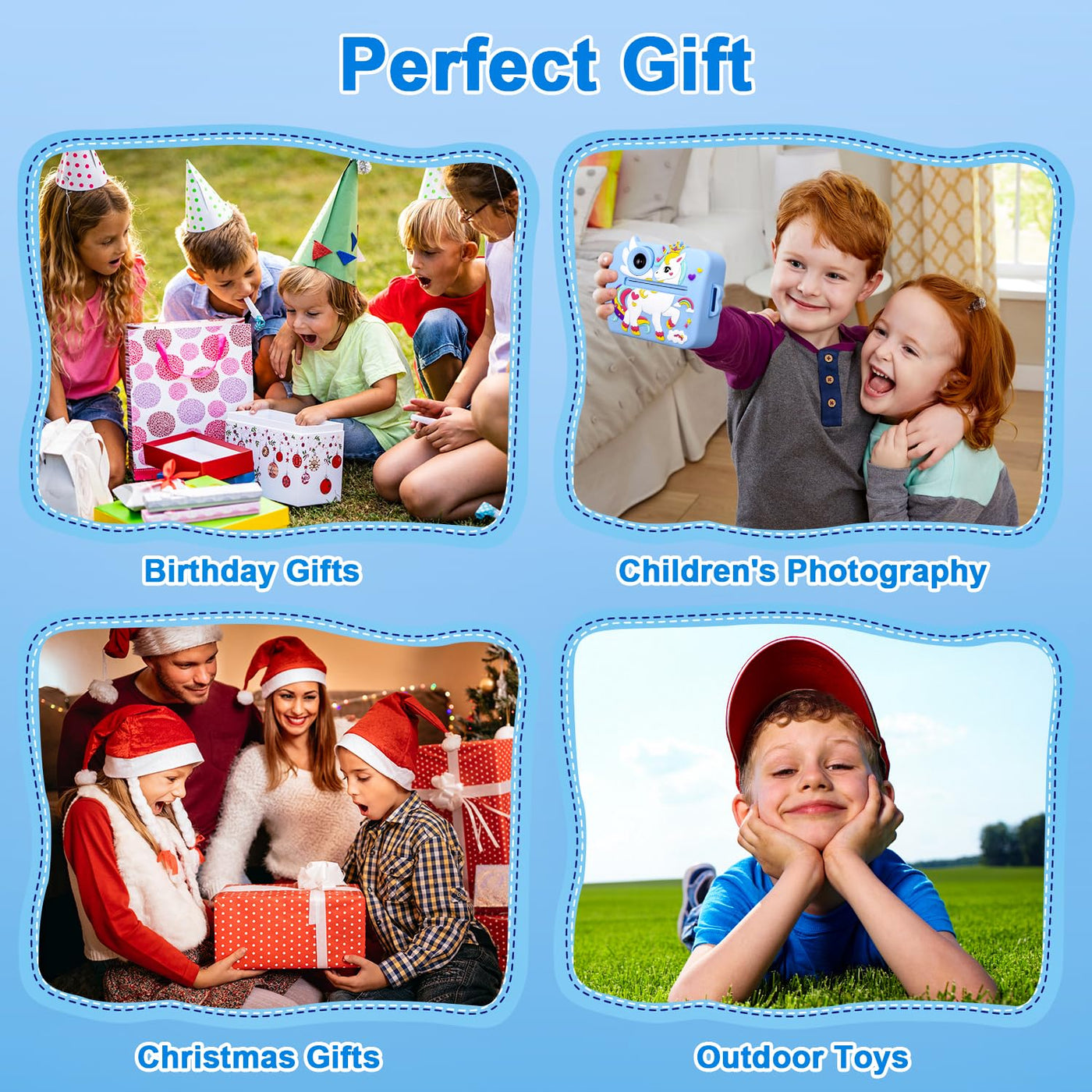 Kinderkamera, Sofortbildkamera Kinderkamera 48MP, 2,4 Zoll 1080P HD Kinder Digitalkamera mit 32GB Karte & Druckpapier, 8X Zoom, Geschenke für Jungen und Mädchen 3-12 Jahre (Blau)