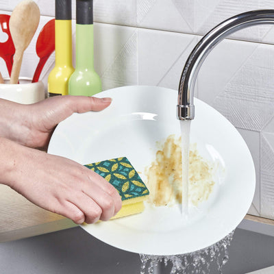 Spontex Reinigungsschwamm Mosaik, Scheuerschwamm mit Anti-Fussel-Technologie und praktischer Griffleiste, Farbe nicht frei wählbar, 3er Pack