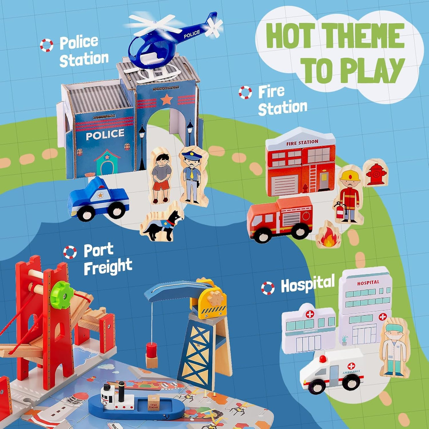 Giant bean Holzeisenbahn Set, 117 Pcs City-Zugset für Kinder Erweiterbares Holzeisenbahn-Set, Kleinkindspielzeug, Geschenk für Jungen und Mädchen ab 3 Jahren