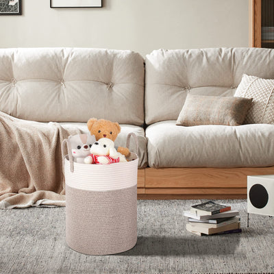 VORHOT Wäschekorb Geflochten aus Baumwolle, 53L Wäschesammler mit Henkel, Laundry Basket Aufbewahrungskorb Spielzeug, Korb Wäschebox für Wäschekammer Kinderzimmer Wohnzimmer Bad, 46x38cm