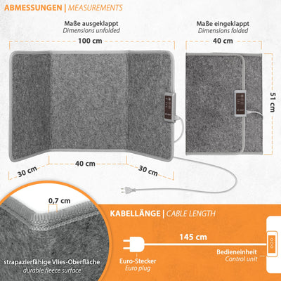 Mi-Heat Infrarot Schreibtischheizung Heizpaneel 260W | Standheizung für Büro Schreibtisch Arbeitsplatz unter den Tisch | Temperatur bis zu 60°C faltbar, Grau