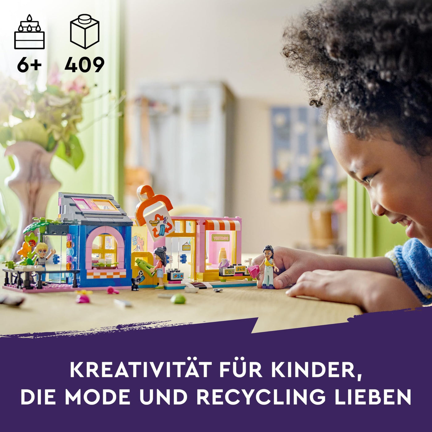 LEGO Friends Vintage-Modegeschäft, Bausatz für Kinder mit Spielzeug-Laden, Figuren und Katze, Modell für Rollenspiele zur sozial-emotionale Entwicklung, Geschenk für 6-jährige Mädchen und Jungen 42614