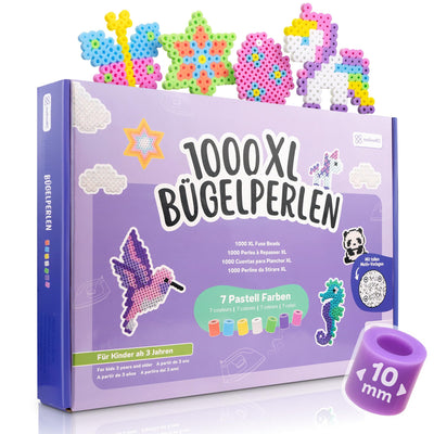 molinoRC Große Bügelperlen 10mm [1000er Nachfüll Pack] in 7 PASTELL Farben - mit 30+ VORLAGEN-Download - XL Bügelperlen - Steckperlen groß ab 3 Jahren für einfaches Bügeln & Basteln - Maxi Perlen
