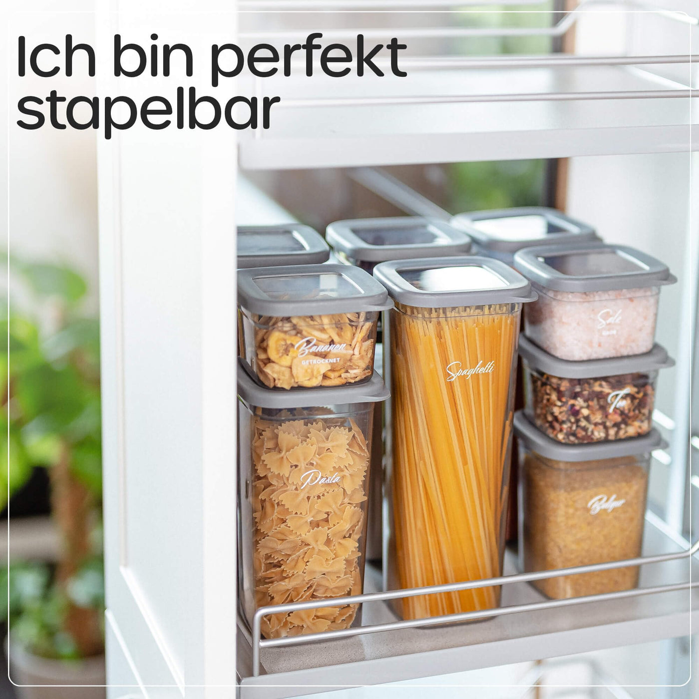 QOONA Luftdichte Vorratsdosen mit Deckel [12er-Set] Anthrazit - Stapelbar & platzsparend für die Küche, Vorratsgläser luftdicht, Mehl Aufbewahrung, Food Container, Vorratsbehälter, Aufbewahrungsbox