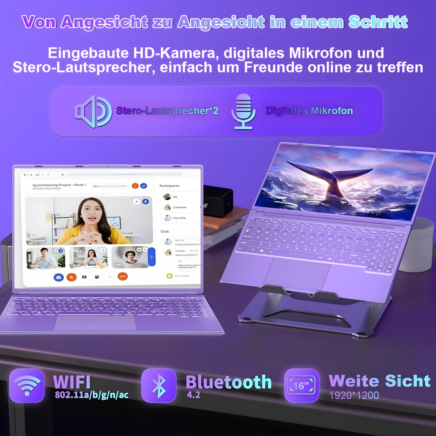 2025 Gaming Laptop 16 Zoll Win11 12+512GB SSD Unterstützung 2TB(HDD-2TB) 1920x1200 Notebook 4-Core Celeron N5095 (bis 2.9GHz) Laptop mit Nummerntastatur WiFi Mini HDMI Deutscher Tastaturschutz-Lila