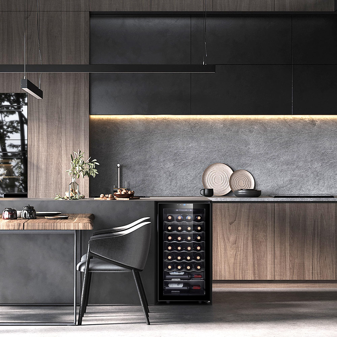 Kalamera Weinkühlschrank, 28 Flaschen 86 Liter, Touch-Bedienfeld, Schwarze Glastür, Verdeckter Griff, 5-18°C Kühlzone, Herausnehmbare Eisenböden, KRC-86FCSS-B