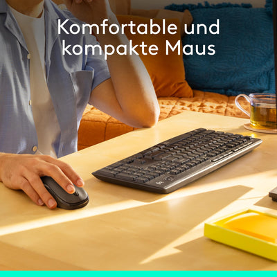 Logitech MK295 kabelloses Tastatur-Maus-Set mit SilentTouch-Technologie, Shortcut-Tasten, optischer Spurführung, Nano USB-Empfänger, verzögerungsfreier Drahtlosverbindung, QWERTZ layout - Graphit, PC