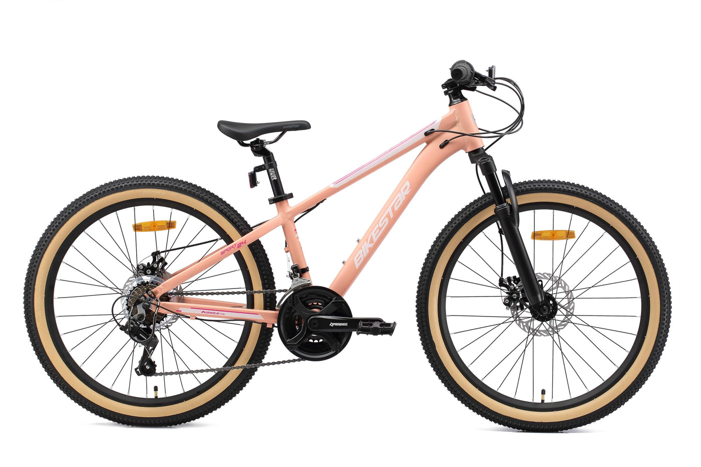 BIKESTAR Kinder Fahrrad Aluminium Mountainbike 21 Gang Shimano, Scheibenbremse ab 9 Jahre | 24 Zoll Kinderrad MTB | Berry