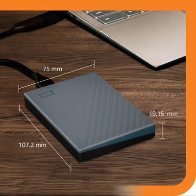WD My Passport-Festplatte, funktioniert mit USB-C 5 TB (Mobile Festplatte, Passwortschutz, Backup-Software, USB 3.2 Gen 1, 3 Jahre Garantie) Siliziumgrau