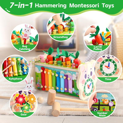 Fajiabao Montessori Spielzeug ab 1 Jahr- 7 in 1 Hammerspiel Holzspielzeug Motorikspielzeug Xylophon Kinder 1 Jahr Lernspielzeug, Kinderspielzeug Geschenk 1 2 Jahr Junge Mädchen Taufgeschenke