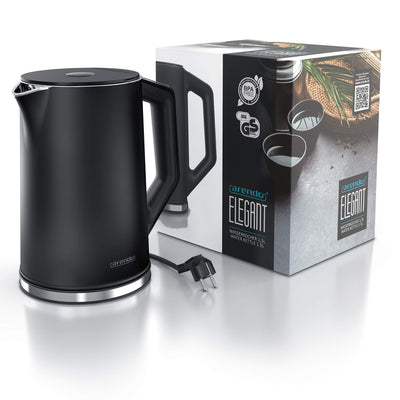 Arendo - Edelstahl Wasserkocher mit Temperatureinstellung 40-100 Grad in 5er Schritten - Doppelwand Design - Modell ELEGANT - 1,5 Liter - 2200 W - Teekocher mit Temperaturanzeige - GS - Pearl Grey