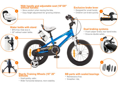 RoyalBaby Kinderfahrrad Mädchen Junge Freestyle BMX Fahrrad Kids Kinderfahrrad 14 Zoll Blau