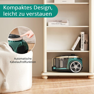 Eureka Apollo Staubsauger Beutellos, leichter Zylinderstaubsauger mit Single Cyclone System, 800W Power Efficiency Motor, 2.2L Staubbehälter, für Teppiche und Hartböden, Grün