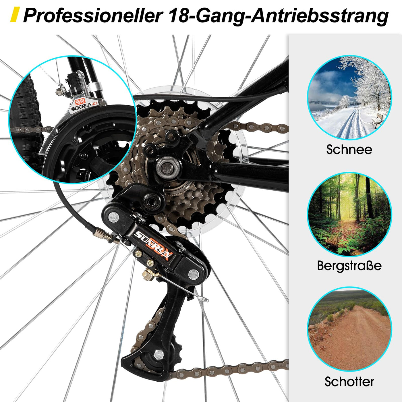 HILAND 26 Zoll Mountainbike, 18 Gang MTB für Männer Frauen, Erwachsenen Mountainbike mit V-Bremsen, Schwarz