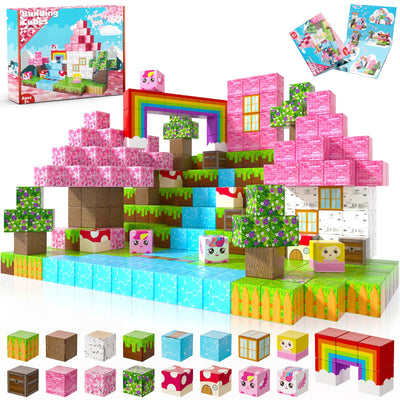 Annexfun Magnetische Bausteine 100 Stück - Baue Dein Magisches Einhorn mit Prinzessin & Schloss! Fantasievolle Magnetische Bauwelt Spielzeug ab 4 Jahren für Mädchen 4-8 Jahre