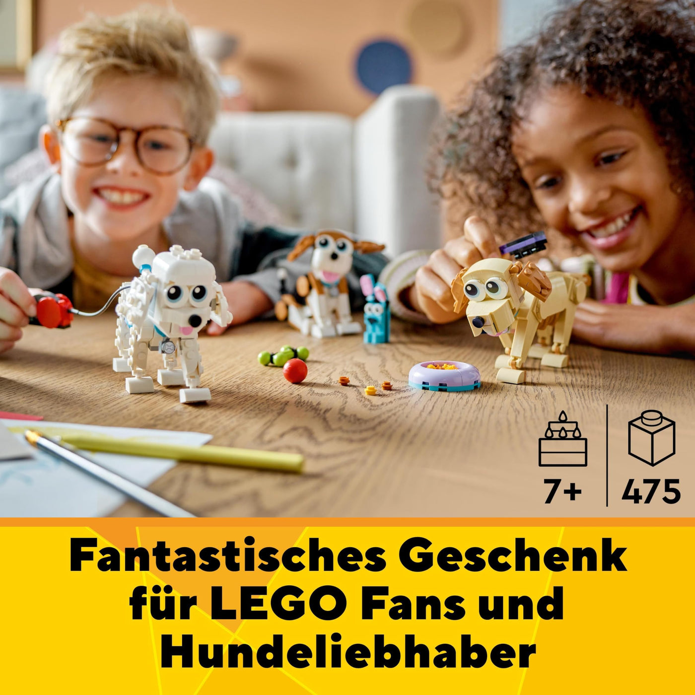 LEGO 31137 Creator 3in1 Niedliche Hunde Set mit Dackel-, Mops-, Pudel-Tierfiguren und mehr, Spielzeug für Kinder ab 7 Jahren, Geschenk für Hundeliebhaber