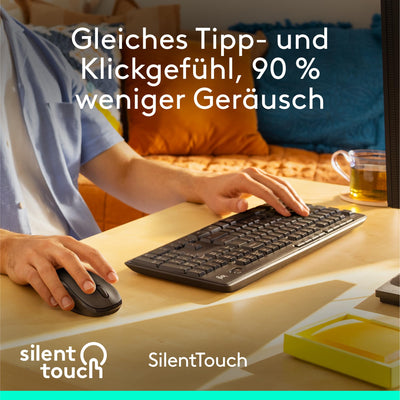 Logitech MK295 kabelloses Tastatur-Maus-Set mit SilentTouch-Technologie, Shortcut-Tasten, optischer Spurführung, Nano USB-Empfänger, verzögerungsfreier Drahtlosverbindung, QWERTZ layout - Graphit, PC