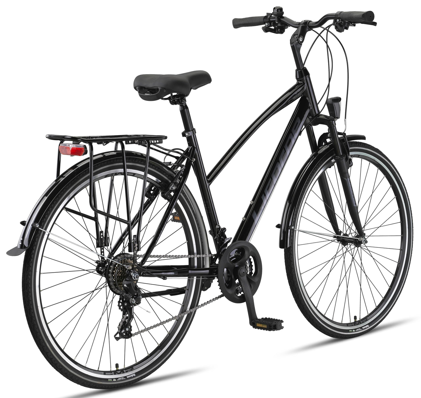 Licorne Bike Premium TrekkingBike in 28 Zoll - Fahrrad für Herren, Jungen, Mädchen und Damen - Shimano 21 Gang-Schaltung - Citybike - Männerfahrrad - L-V-ATB - Schwarz/Grau