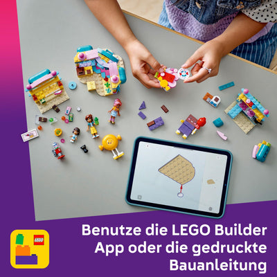 LEGO Friends Heartlake City Süßwarenladen - Kinder Spielset zum Bauen mit 3 Minifiguren, Einer Katzenfigur, Spielzeug Lebensmittel und Zubehör - Geschenk für Mädchen und Jungen ab 6 Jahren - 42649