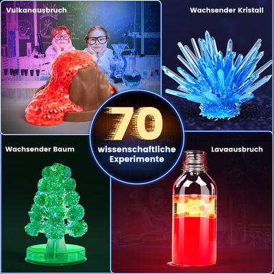 Japace 70 Experimente für Kinder, Wissenschaft Experimentierkasten Labor STEM Spielzeug 4-6-8-10-12 Jahre Geschenke für Jungen Mädchen, Chemie-Set, Kristalle Züchten, Vulkan, Gummiball