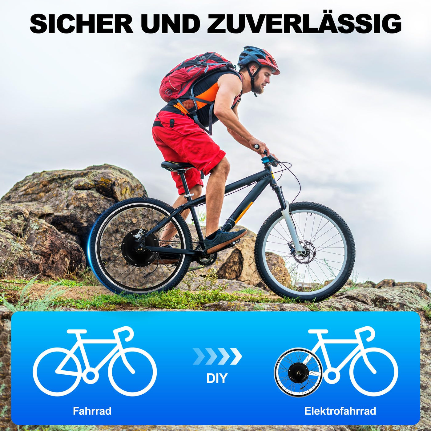 jiumxliu 26 Zoll 48V Ebike Umbausatz 1500W Elektrofahrrad Umbausatz Heckmotor Bürstenloser Getriebemotor Ebike Conversion Kit 31.05 km/h, 5-Stufen PAS, Tempomat, LCD-Display