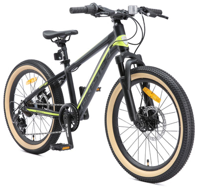 BIKESTAR Kinder Fahrrad Aluminium Mountainbike 7 Gang Shimano, Scheibenbremse ab 6 Jahre | 20 Zoll Kinderrad MTB | Schwarz Grün