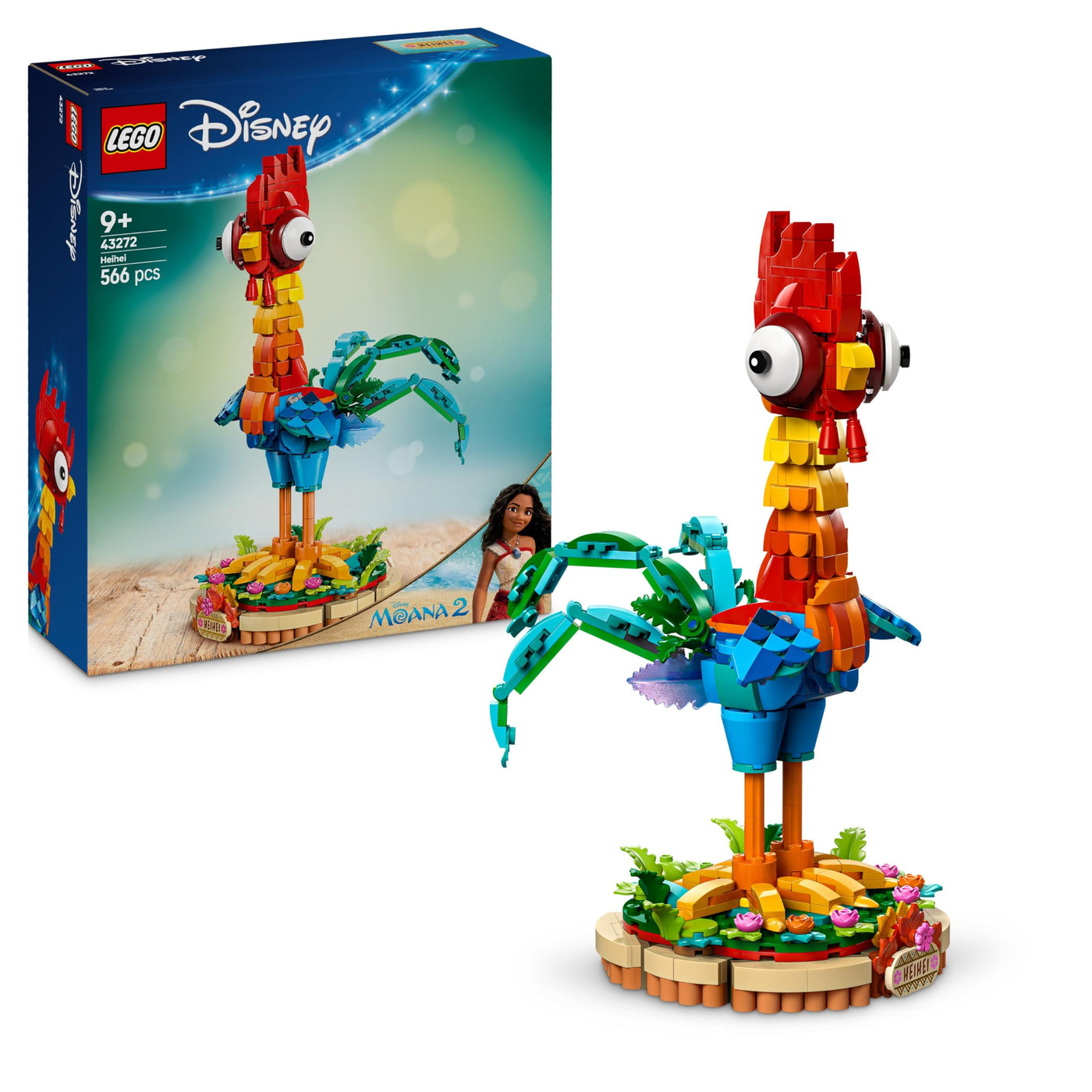 LEGO ǀ Disney Vaiana 2: Heihei Spielzeug - Tierfigur zum Spielen & Ausstellen mit drehbarem Kopf, beweglichen Flügeln & Schwanzfedern sowie Ständer – Geschenk für Mädchen ab 9 Jahren – 43272