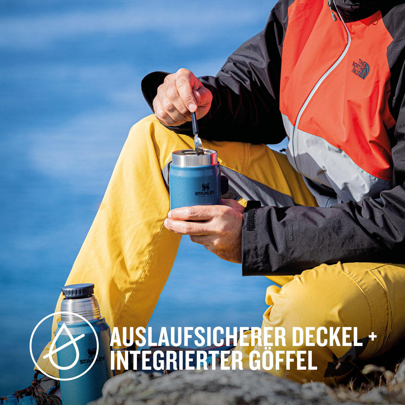 Stanley Classic Legendary Thermobehälter für Essen mit Göffel 400 ml - Hält 7 Stunden Heiß oder Kalt - Edelstahl Warmhaltebehälter Essen - BPA-Frei - Spülmaschinenfest - Hammertone Lake