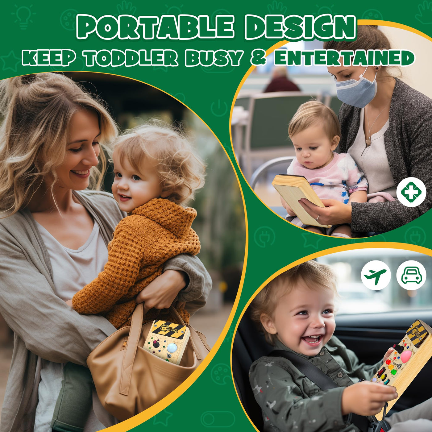 Montessori Busy Board - Montessori Spielzeug ab 1 Jahr Holzspielzeug mit 8 Schalter 15 LED Motorikspielzeug Activity Board Schalter Spielzeug für Jungen Mädchen ab 1 2 3 Jahre (Standardausgabe)