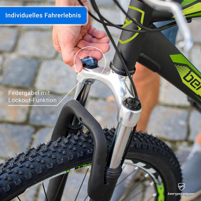 Bergsteiger Detroit 29 Zoll Mountainbike, geeignet ab 170 cm, Scheibenbremse, Shimano 21 Gang-Schaltung, Gabel-Federung mit Lockout-Funktion, Jungen-Fahrrad & Herren-Fahrrad