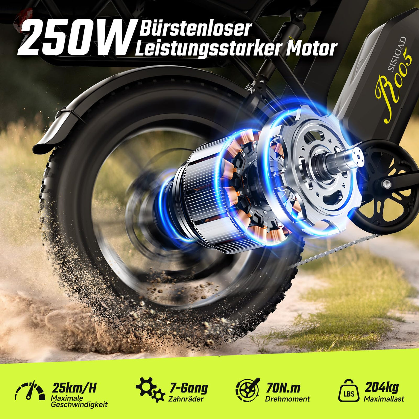 SISIGAD E Bikes Mountainbike Fatbike 20 Zoll Elektrofahrrad Herren Damen Elektro Fahrrad mit LCD Display und App, E Fatbike 48V 15Ah Batterie 250W Motor 25km/h E Fahrrad