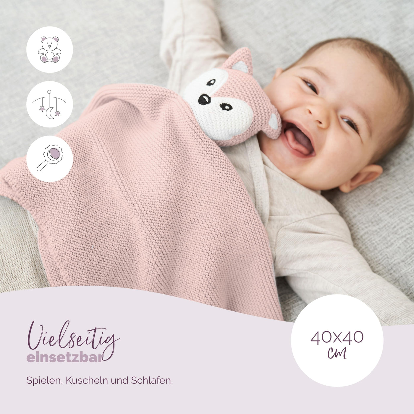 Livella Kuscheltuch „Fuchs“ mit Söckchen - Reine Bio-Baumwolle – Premium Schmusetuch, Kuscheldecke, Schmusedecke, Strickdecke - Samtweich & atmungsaktiv
