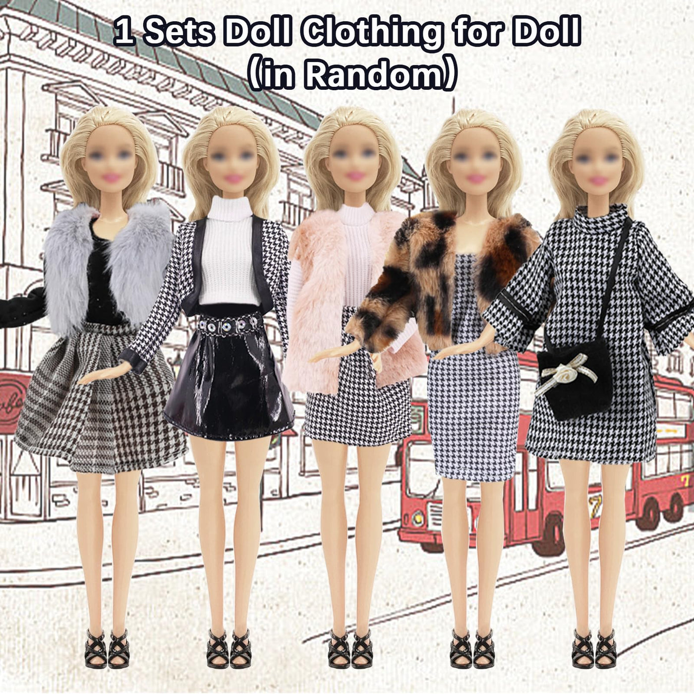 30 Kleidung Kompatibel mit Barbie Puppen, 1 Tausend Vogel Karo Mantel 2 Wintermäntel 4Oberteile 1Pullover 2 Röcke 3 Hosen 1 Hut 2 Brillen 4 Sneakers 10High Heels, für 11,5 Zoll Mädchen Puppen Zufällig