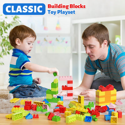 burgkidz Bausteine, 150 Farbenfrohe große Kreative Bauklötze mit Aufbewahrungsbox, die Kinder zum Bauen Anregen Zahlen und Alphabet, Konstruktionsspielzeug für Jungen Mädchen ab 3+ Jahre