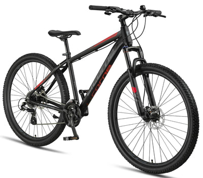 Licorne Bike Diamond Plus – Mountainbike, Shimano 24-Gang Schaltung, hydraulische Scheibenbremsen, verriegelbare Federgabel, Schnellspanner Vorder- & Hinterrad (Schwarz/Rot, 29 Zoll)