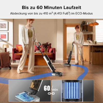 Roborock F25 Nass-Trocken-Staubsauger, kabelloser Staubsauger und Mopp in einem mit 20.000 Pa, 90°C Heißluft-Schnelltrocknen & Heißwasser-Selbstreinigung, kein Verheddern, 180° flach absenkbar