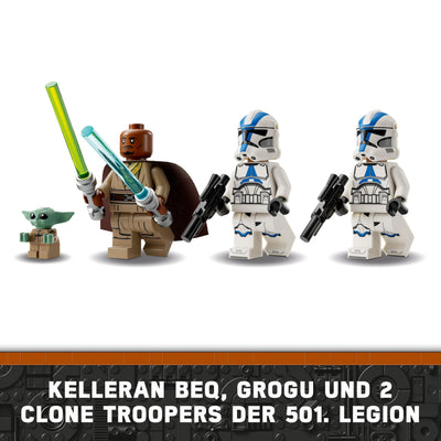 LEGO Star Wars Flucht mit dem BARC Speeder, The Mandalorian Set, Spielzeug-Bike mit Seitenwagen, enthält die Figuren Kelleran Beq und Grogu, Geschenk für Jungen und Mädchen ab 8 Jahren 75378