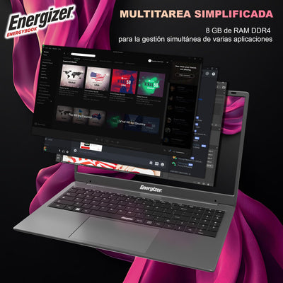 Energizer EnergyBook – 15,6'' HD+ Laptop, Intel Celeron Laptop, 8 GB RAM, 256 GB SSD, UHD-Grafik, Windows 11, QWERTY-Tastatur (Inter), USB 3.0, HDMI