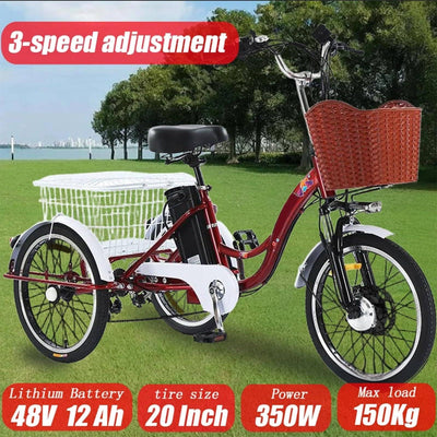 20″ Elektro Dreirad FüR Erwachsene, 7-Gang 3-Rad Elektrofahrrad, Mit Herausnehmbarem 48V 12Ah Akku (35–45 Km Reichweite), Verstellbarem Sitz (80–92 cm), Mit Scheinwerfer + Hupe B
