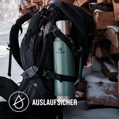 Stanley Classic Legendary Thermosflasche 1L - Thermos Hält 24 Stunden Heiß oder Kalt - Edelstahl Thermoskanne - BPA-Frei - Spülmaschinenfest - Hammertone Green