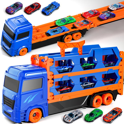 Ci Vetch Auto Spielzeug für 2-6 Jahre alte Jungen, Transport LKW Auto Spielzeug mit 61-Zoll-Rennstrecke, Blau