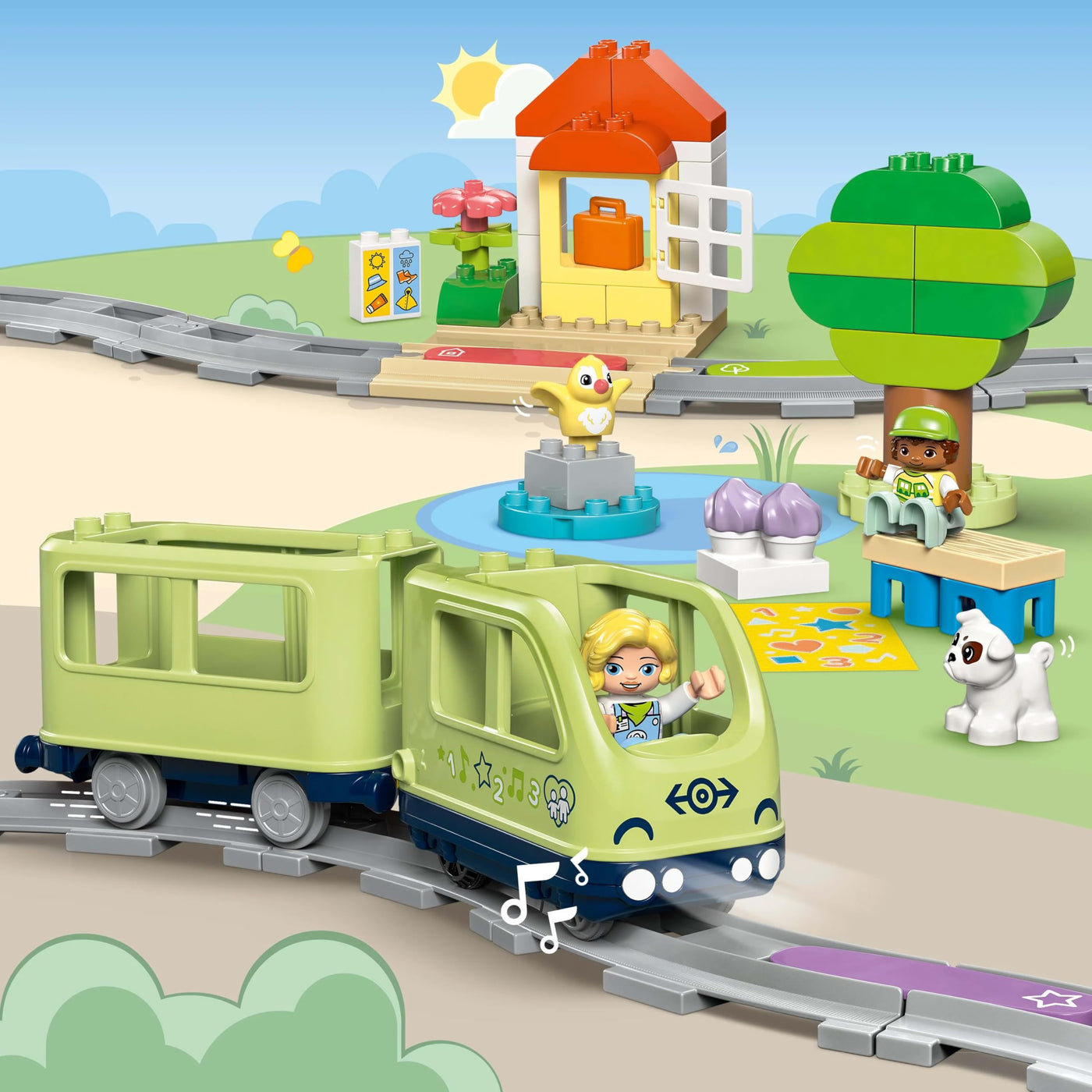 LEGO DUPLO Interaktive Abenteuer-Eisenbahn - Lernspielzeug für Kleinkinder ab 2 Jahren – 14 Gleisstücke, Aktionssteine mit Geräuschen und 4 Spielfiguren – Geschenkidee für Jungen & Mädchen - 10427