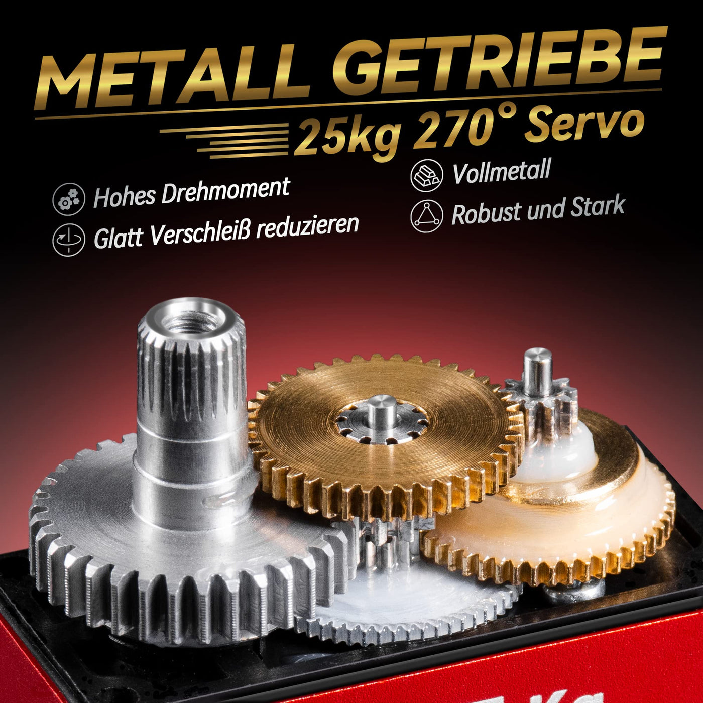 Miuzei Digital Servo 25kg Lenkservo Wasserdicht High Torque Metallgetrieb 270 Grad Servo+motor für mini Rc Auto 1/8 1/10 1/12 Robot Plane Boot mit 25T Horn Servokabel Schrauben 2 Stück