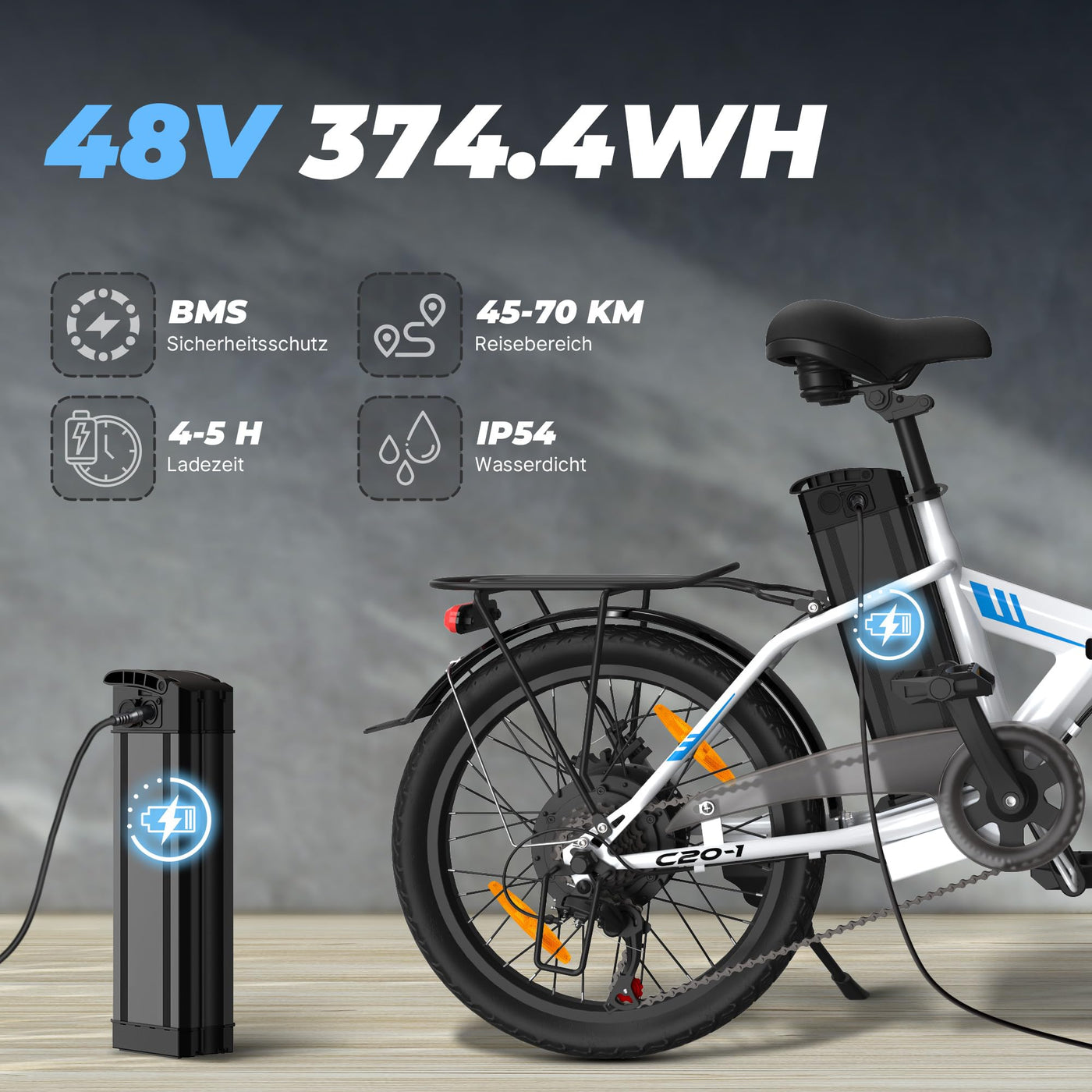 VARUN E Bike, 20 Zoll Ebike klapprad mit 48V Lithium-Akku, 250W Motor, E-Bike Damen Herren mit 5 Modi, 7-Gang Getriebe, Pedelec Elektrofahrrad City Ebike mit LCD-Display, EU-Konformes