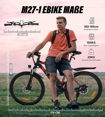 VARUN E Bike Herren Damen 27,5 Zoll E-Mountainbike mit 250W Motor 48V 13Ah Li-Ion Akku, Elektrofahrrad mit 21-Gang-Getriebe, LCD-Display, Federgabel MTB, Laufleistung 50-100KM