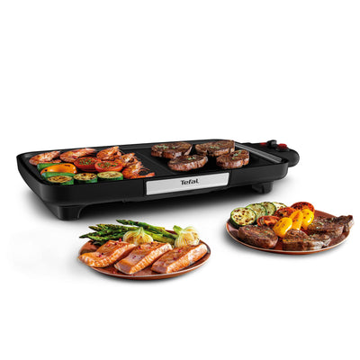 Tefal CB6418 BBQ Booster Tischgrill | Power-Boost-Zone | 2200 Watt | Antihaftbeschichtung | 6 Stufen Thermostat | Auffangschale spülmaschinengeeignet | Thermo-Spot | extragroße Grillfläche | Schwarz