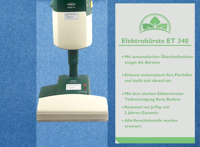 JaTop Original Vorwerk Kobold 121 inkl. Elektrobürste ET 340, Hartbodendüse und 10 Staubsaugerbeutel +Duft Renewed + generalüberholt Garantie, mit Beutel