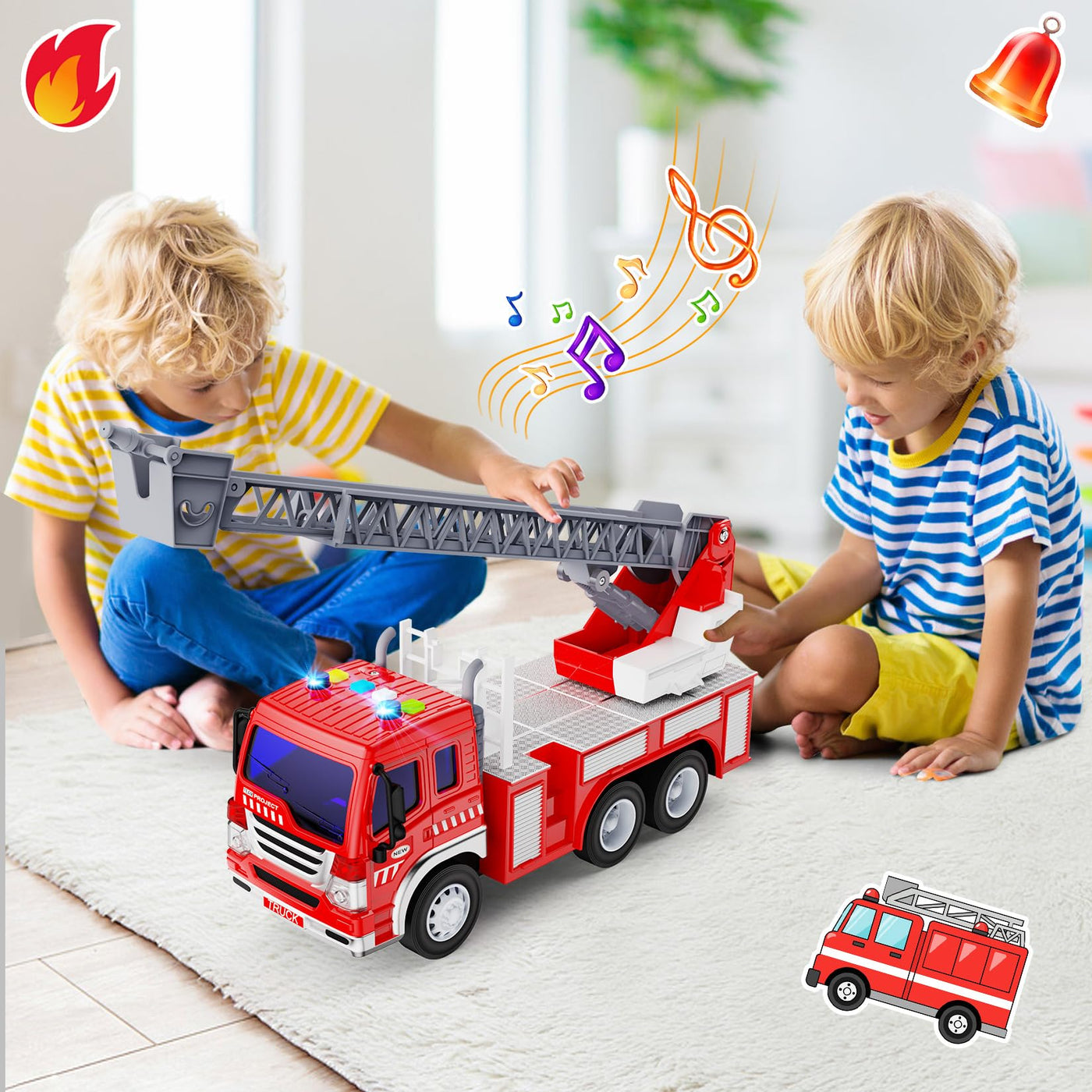 GizmoVine Feuerwehrauto Groß, Feuerwehr Auto Spielzeug mit Drehleiter, Sound und Licht, Große Spielzeugauto, Fire Truck Fahrzeuge, Geschenke für Jungen, Kinder Löschfahrzeug ab 3 4 5 6 7 8 Jahre
